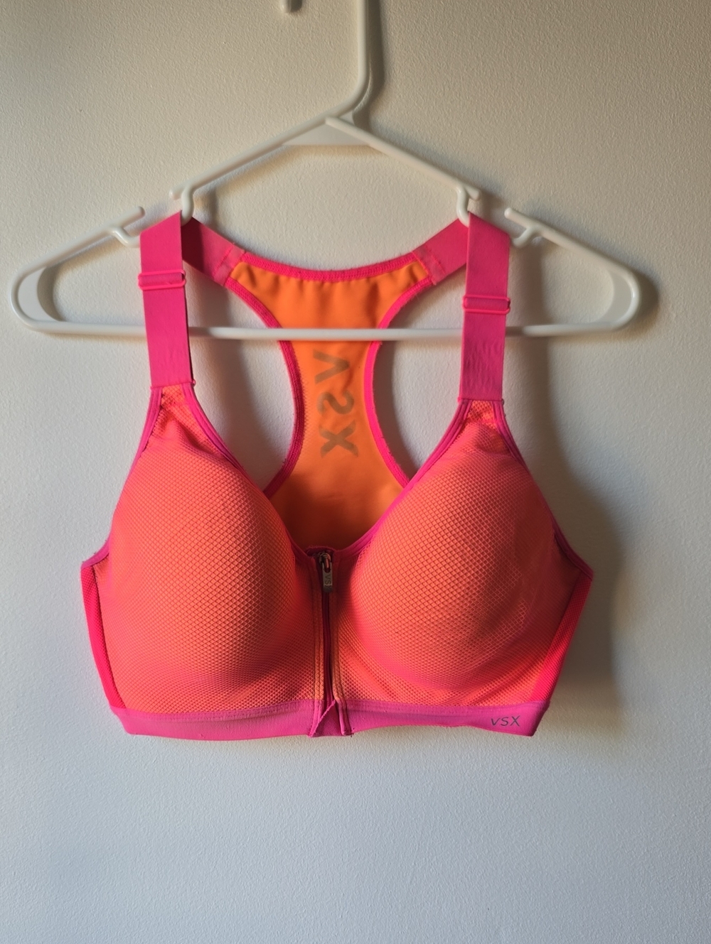 VSX Neon Pink and Orange Front-Zip High Support Sports Bra